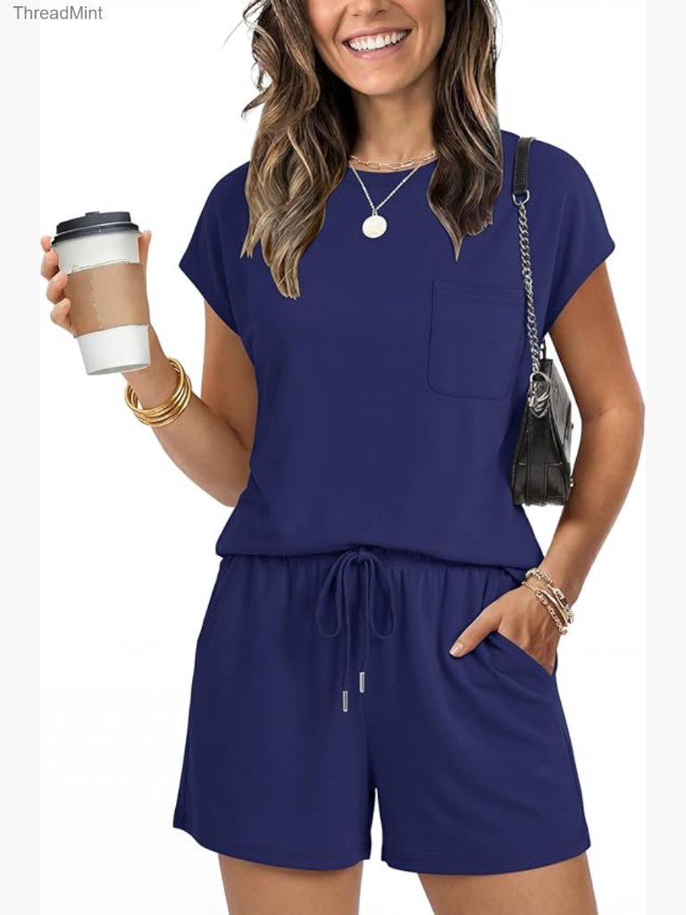 Women's Two Piece Lounge Set Cap Sleeve Pull On Shorts Set Relaxed Fit Maternity